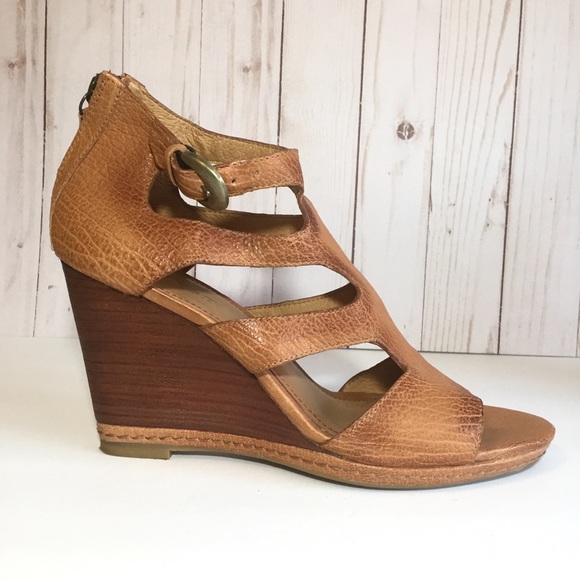 Trask Shoes - Trask Hara Cognac Leather Cutout Wedge Sandals
